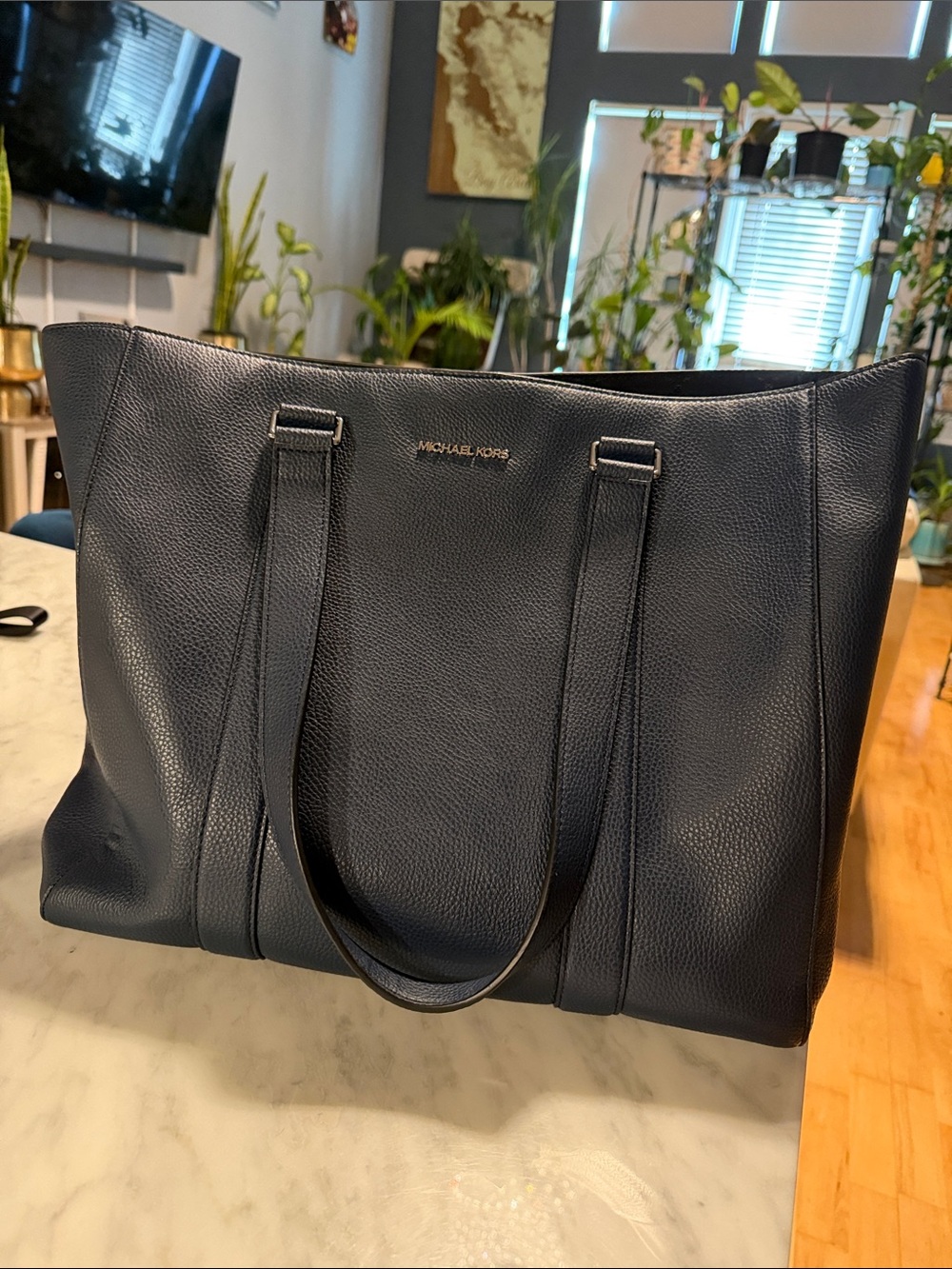 Michael Kors Cooper EW Shopper Tote Navy Pebbled Leather